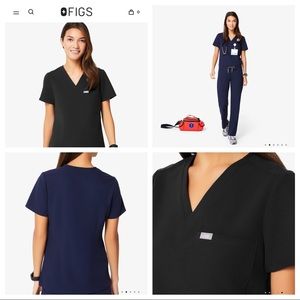 FIGS Catarina One-pocket Scrub Top - Black & Navy